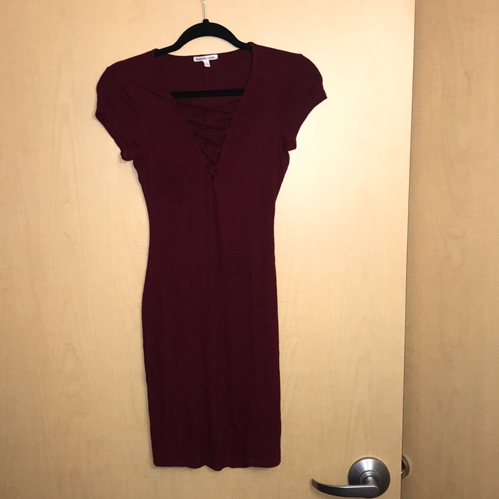 Maroon tight low cut cross cross dress